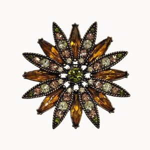 Vtg Floral Brown Bronze‎ Tone Kiam Family Atomic Signed Pin Lapel Multicolor